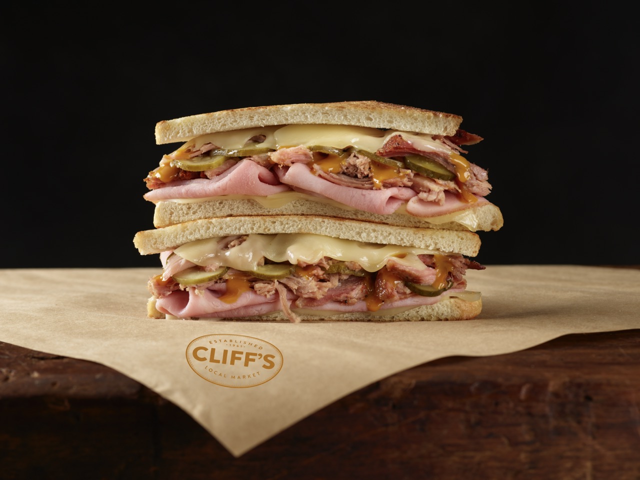 Cuban Melt with meat, cheese, and veggies.