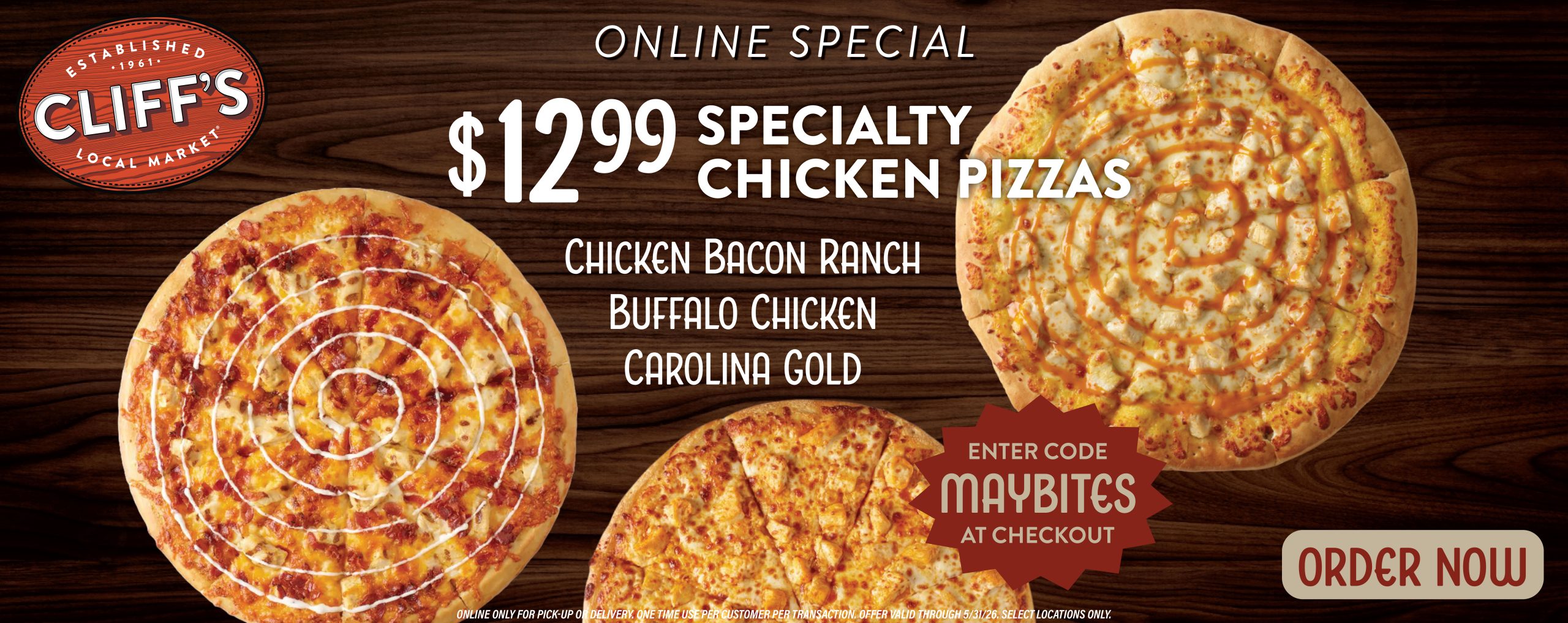 $12.99 Specialty Chicken Pizzas